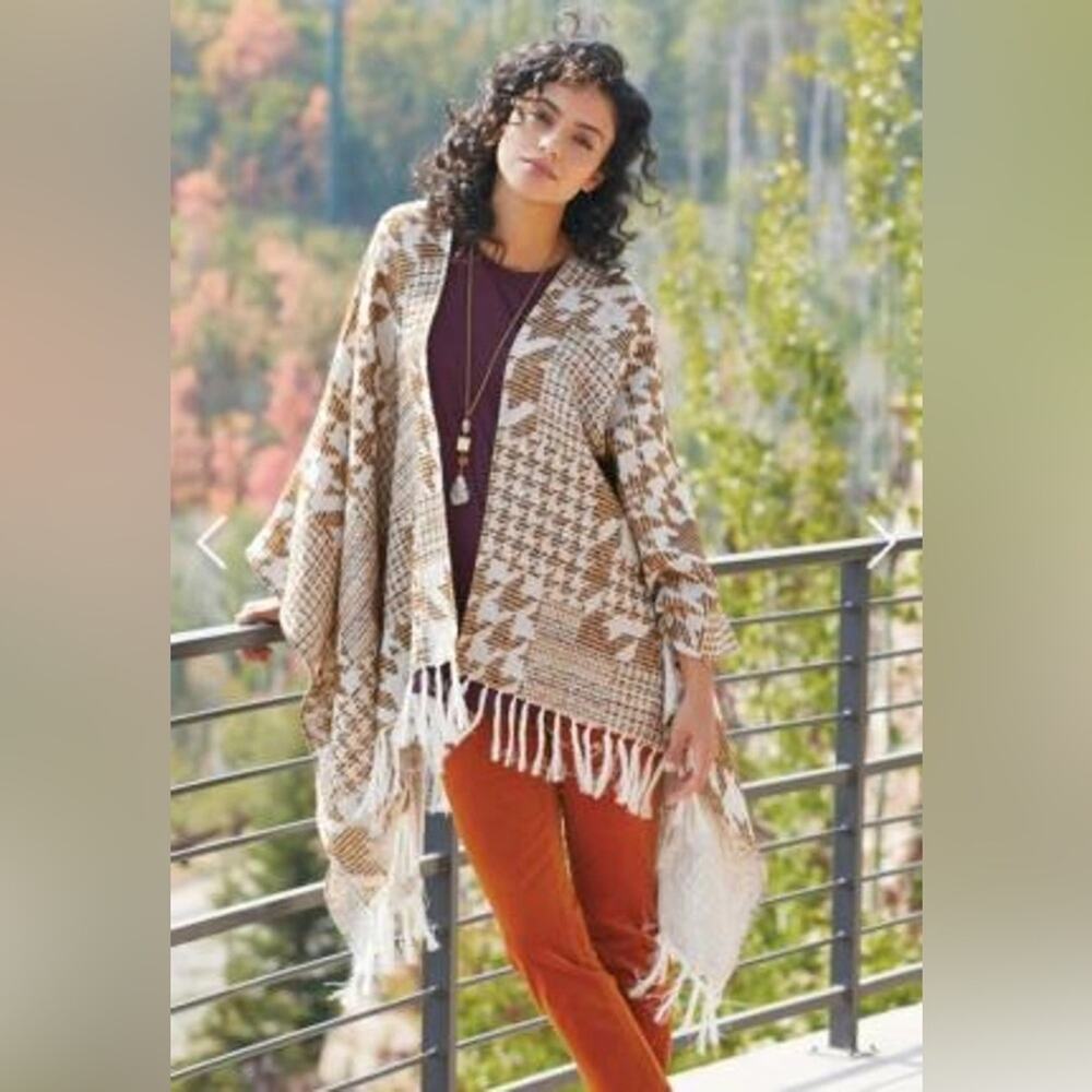 Soft Surroundings Womens Kensington Kimono Metallic Tassel Lagenlook Bohemian
